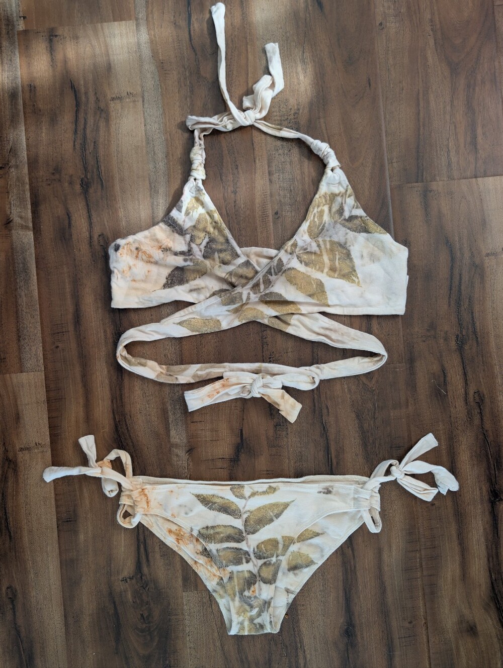 Hemp Wrap Bikini Set in Natural Dyed Leaf Print